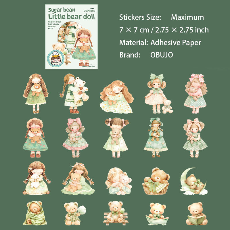20 Pcs Childhood Girl PET Stickers XXWO