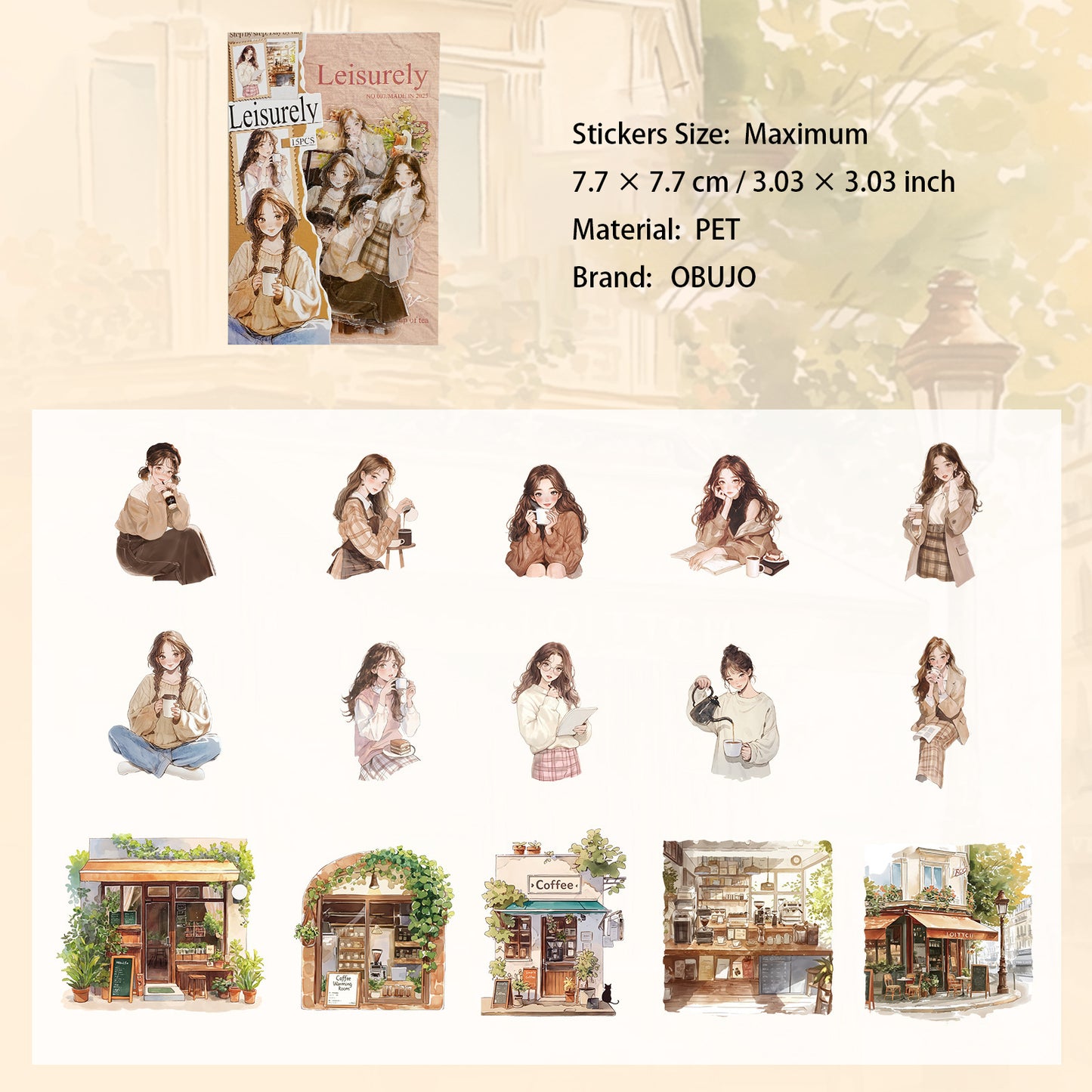 15 Pcs Cute Girl PET Stickers YRXQ