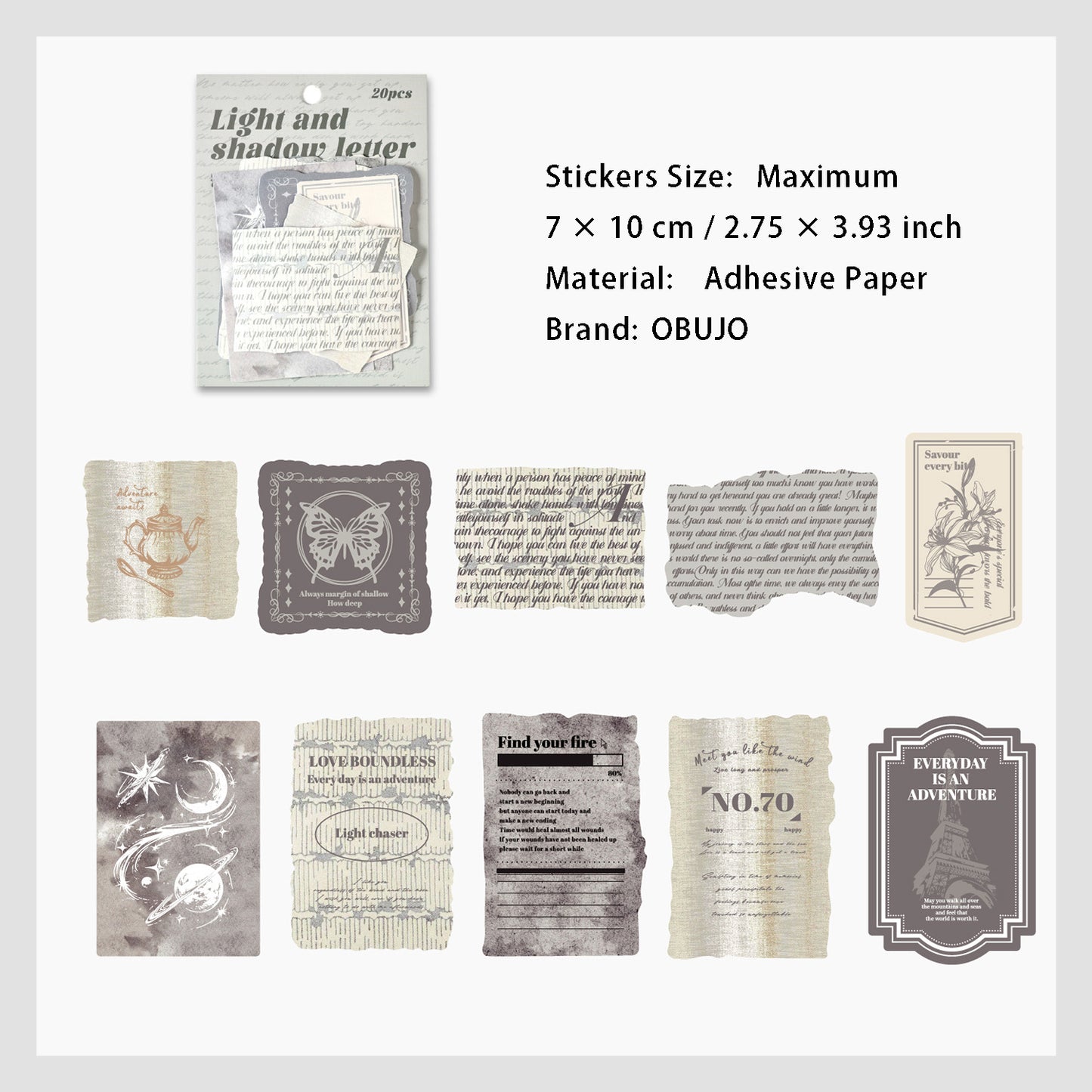 20 Pcs Vintage Journal Stickers GYXJ