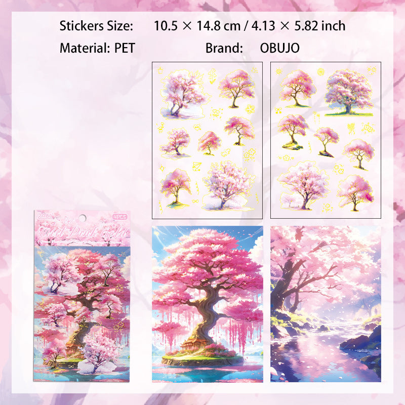 4 Sheets Seasonal Tree PET Stickers SYLJ