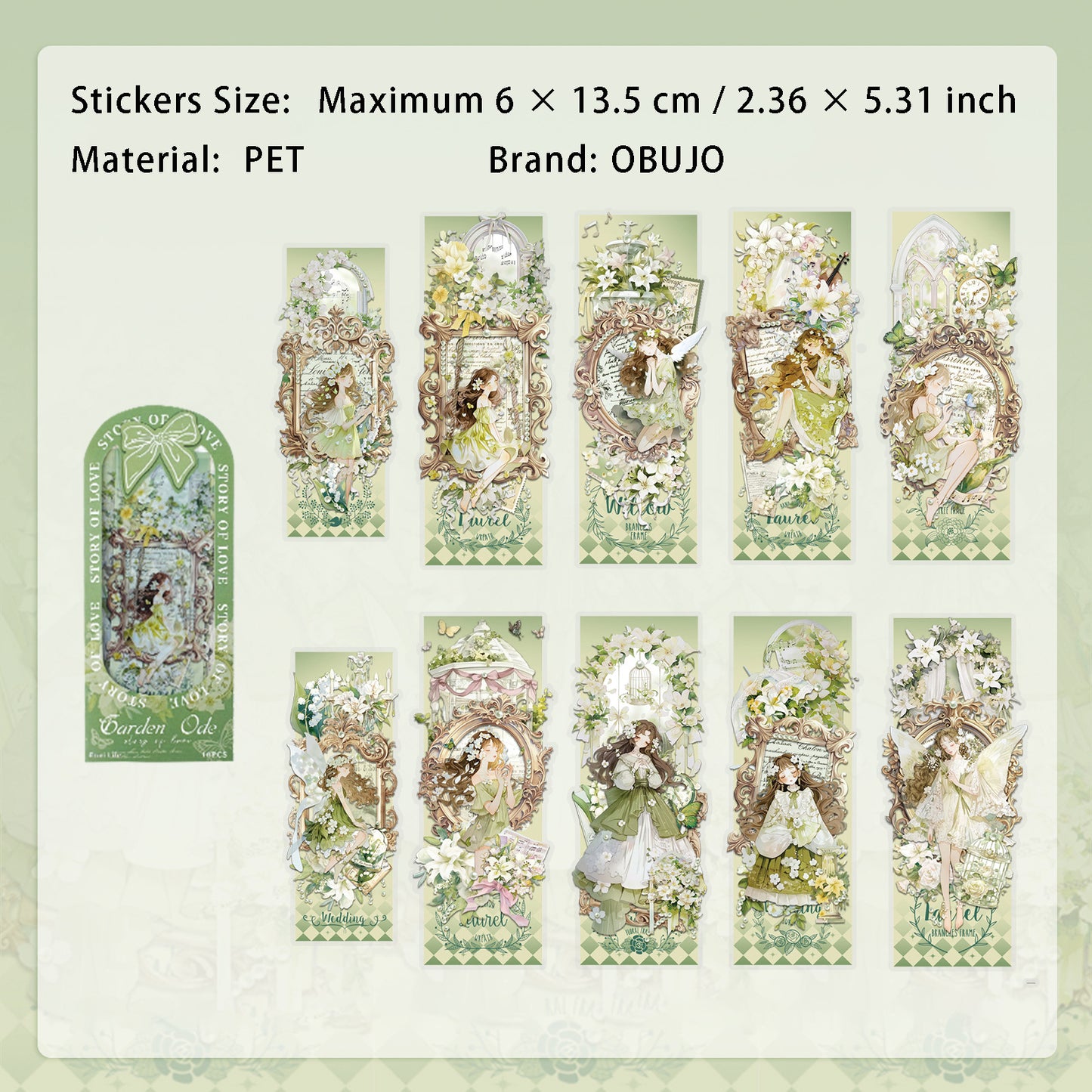 10 Pcs Floral Girl PET Stickers HYSG