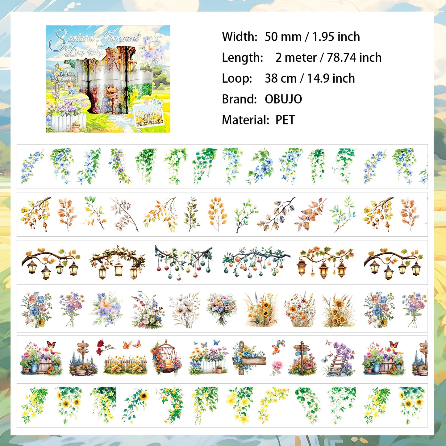 6 Rolls Flowers Vine PET Stickers Tapes Set CXHJ