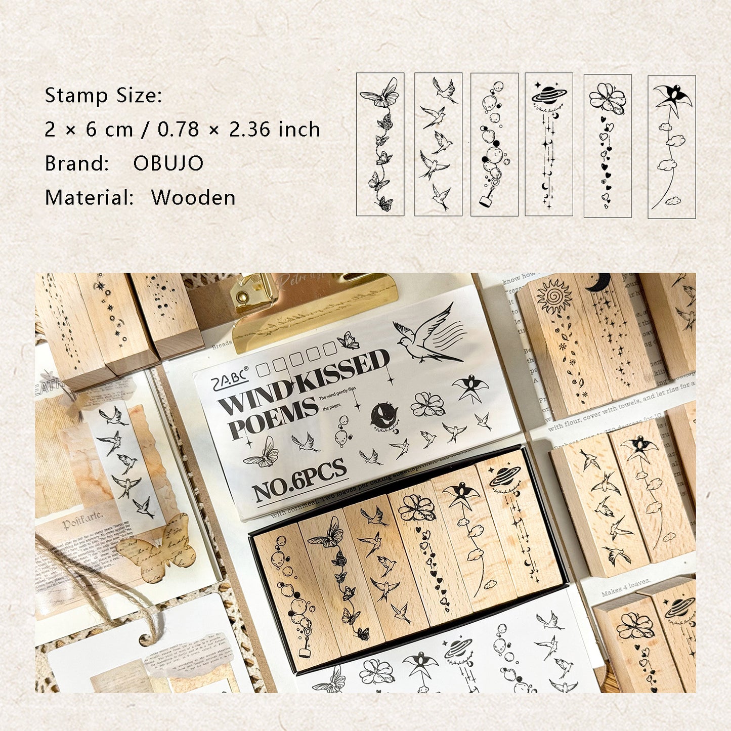 6 Pcs Flower Bird Moon Stamps Kit MYQS