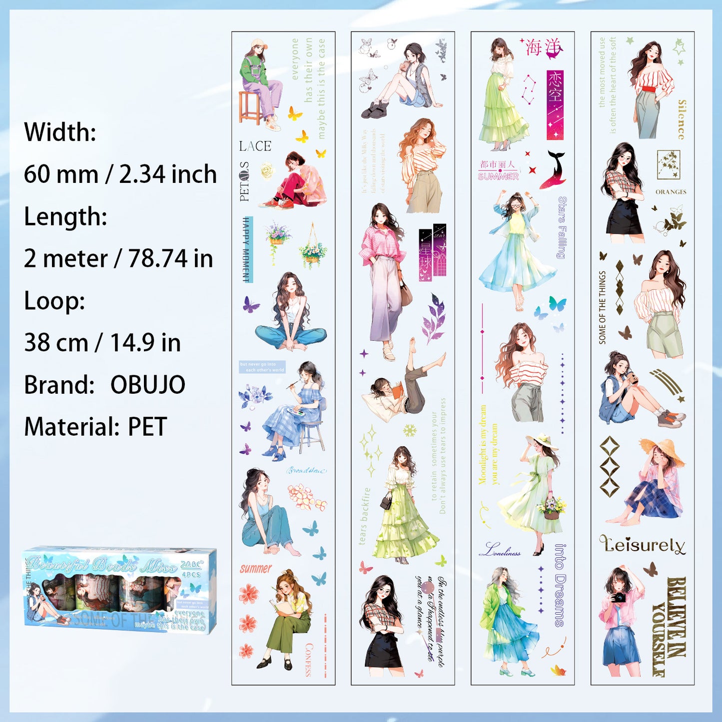 4 Rolls Cute Girl PET Tapes Set ZNLT