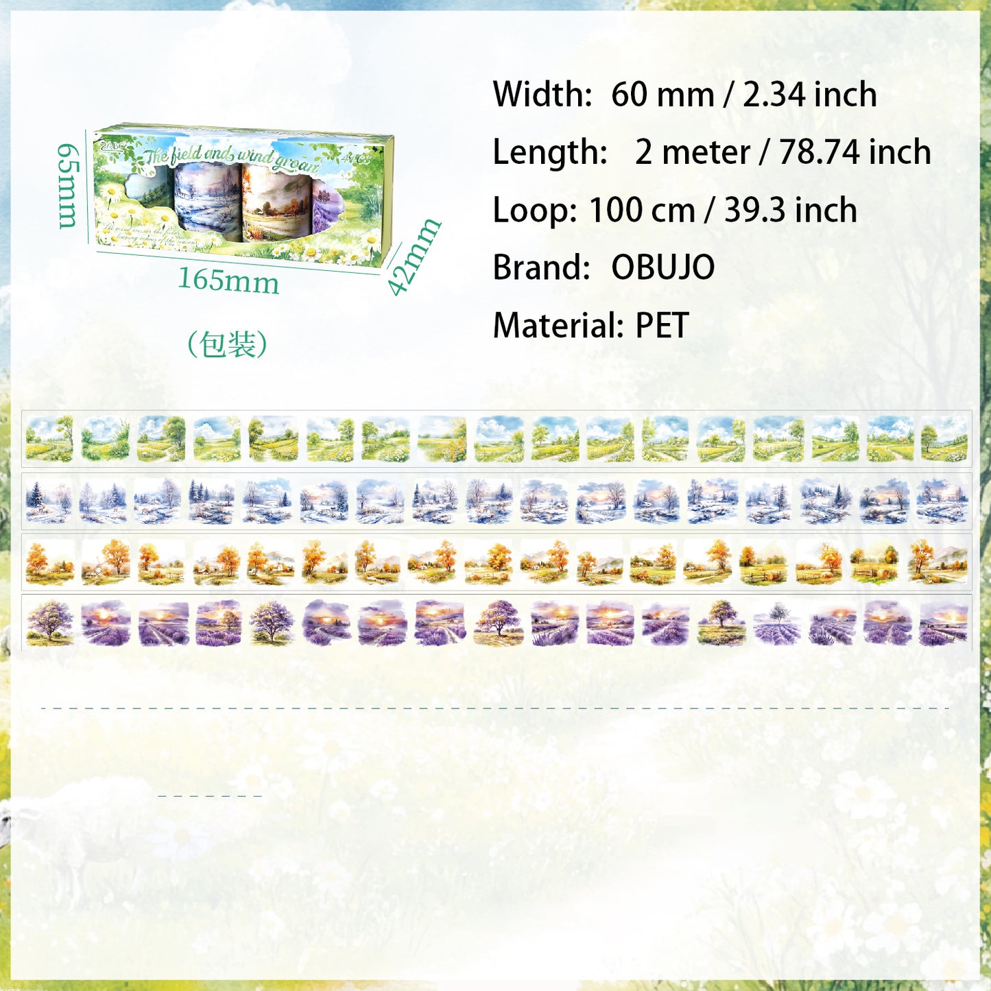 4 Rolls Seasonal Landscape PET Stickers Tapes Set SSFH