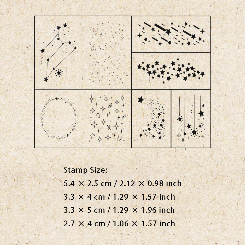 8 Pcs Galaxy Theme Wooden Stamp Kit XYLN