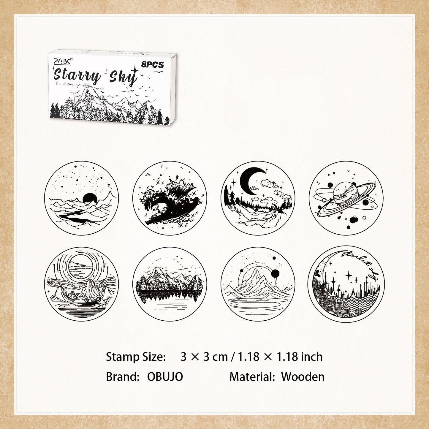 8 Pcs Flower Galaxy Wooden Stamps Kit XCXY