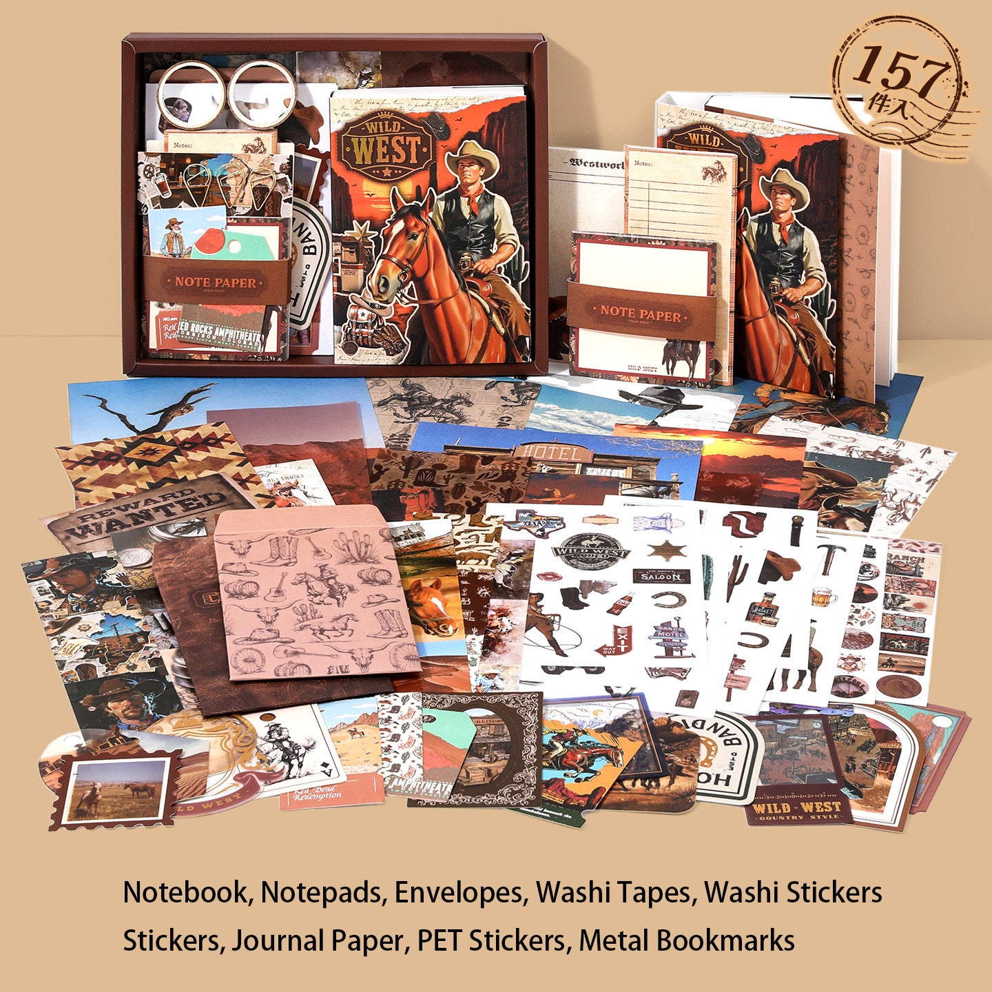 157 Pcs Western Cowboy Themed Junk Journal Gift Set XBNZ