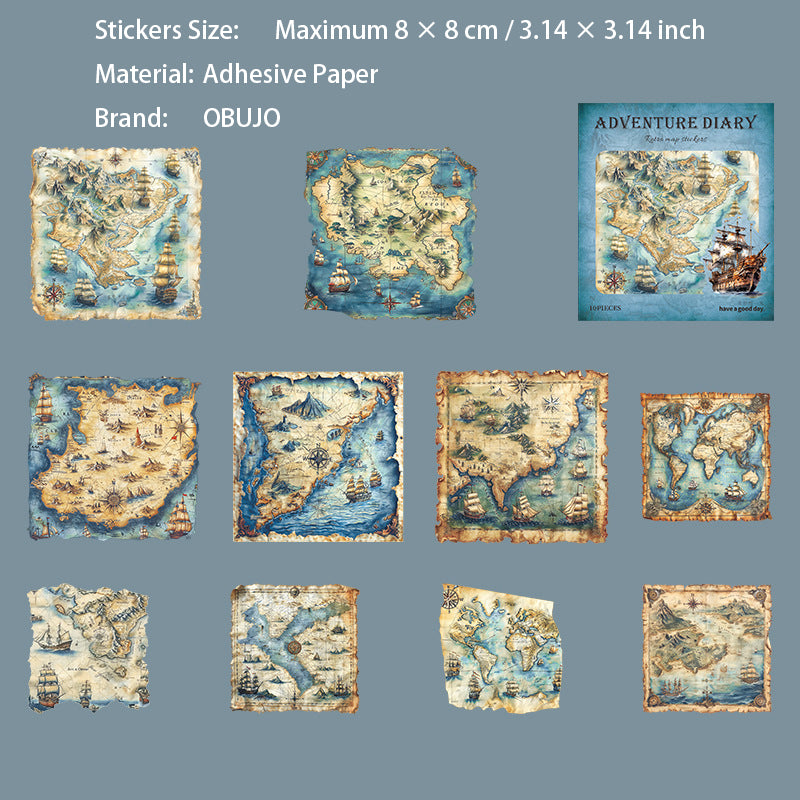 10 Pcs Vintage Map Journal Stickers TXRJ
