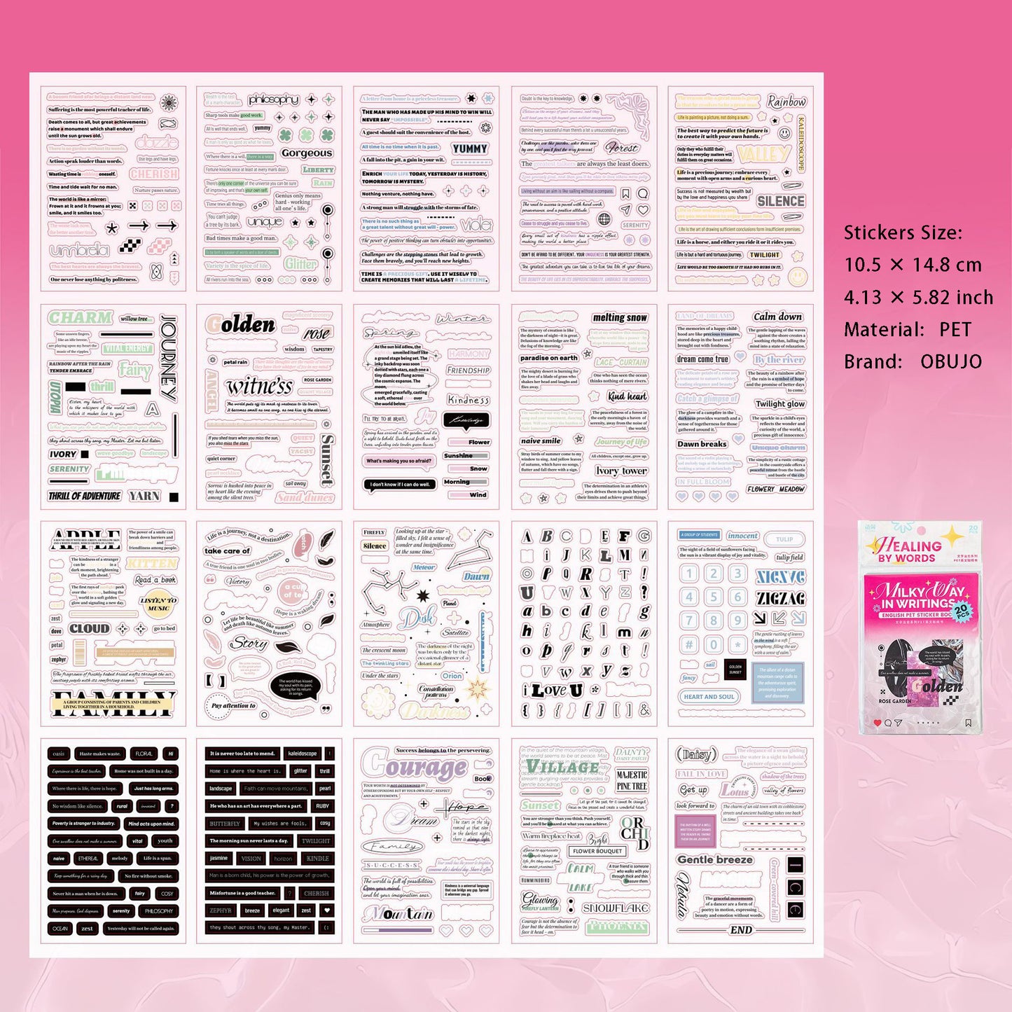 20 Sheets Quote PET Stickers Book WZZY