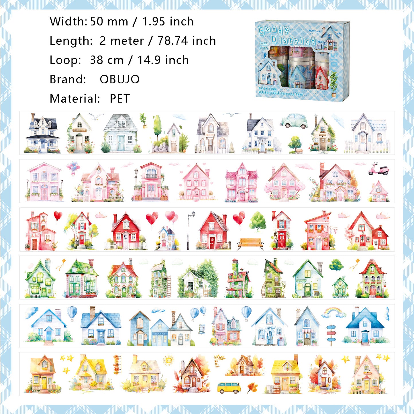 6 Rolls House Town PET Stickers Tapes Set HLXZ