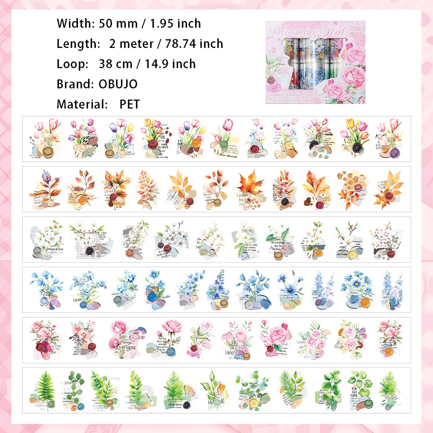 6 Rolls Flower PET Stickers Tape YHQS