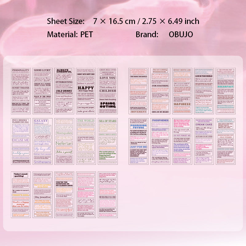 50 Sheets Quote Words PET Stickers WXXX