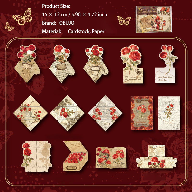 14 Pcs Flower Themed Cardstock and Envelope FHLX
