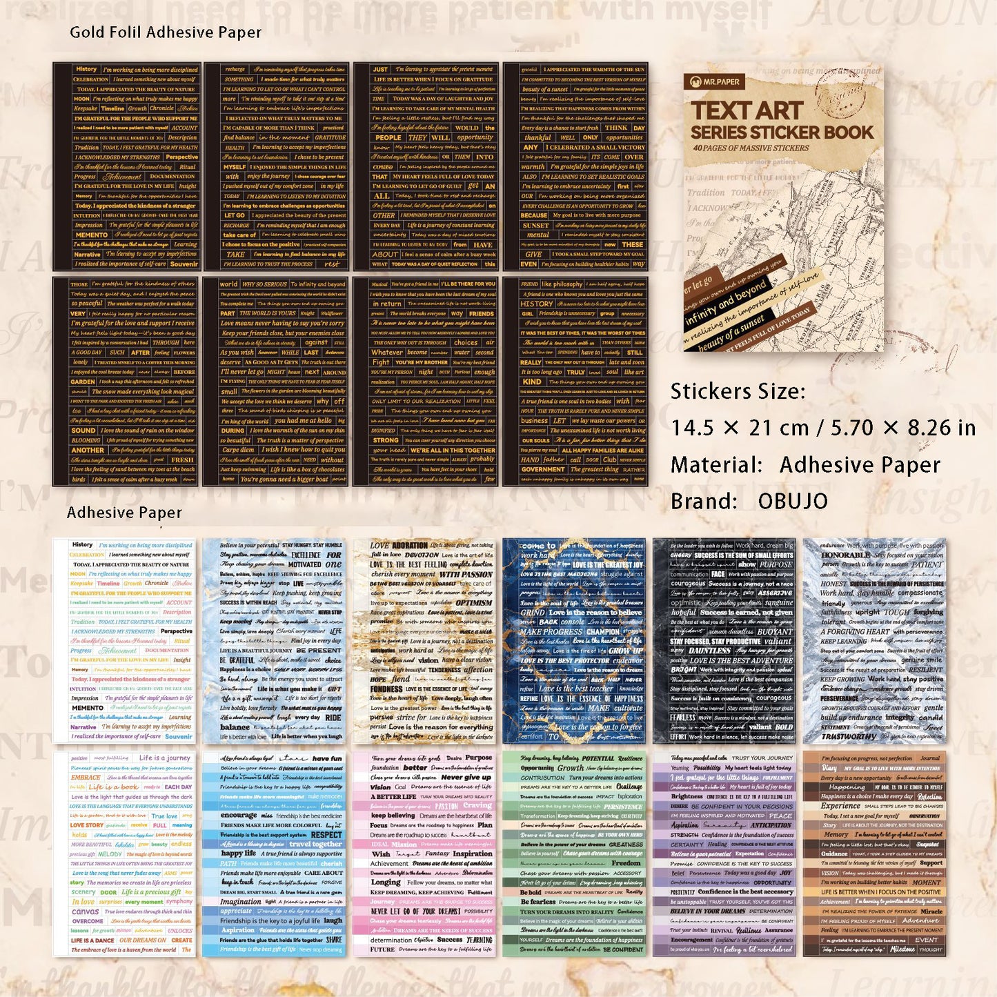 40 Sheets Vintage Quote Stickers WXYS