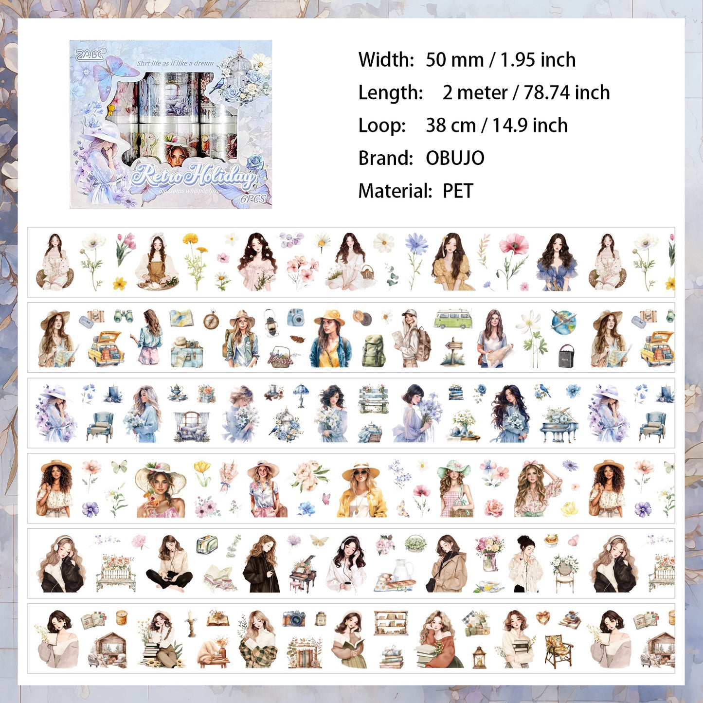 6 Roll Girl Lifestyle PET Stickers Tapes NMSP