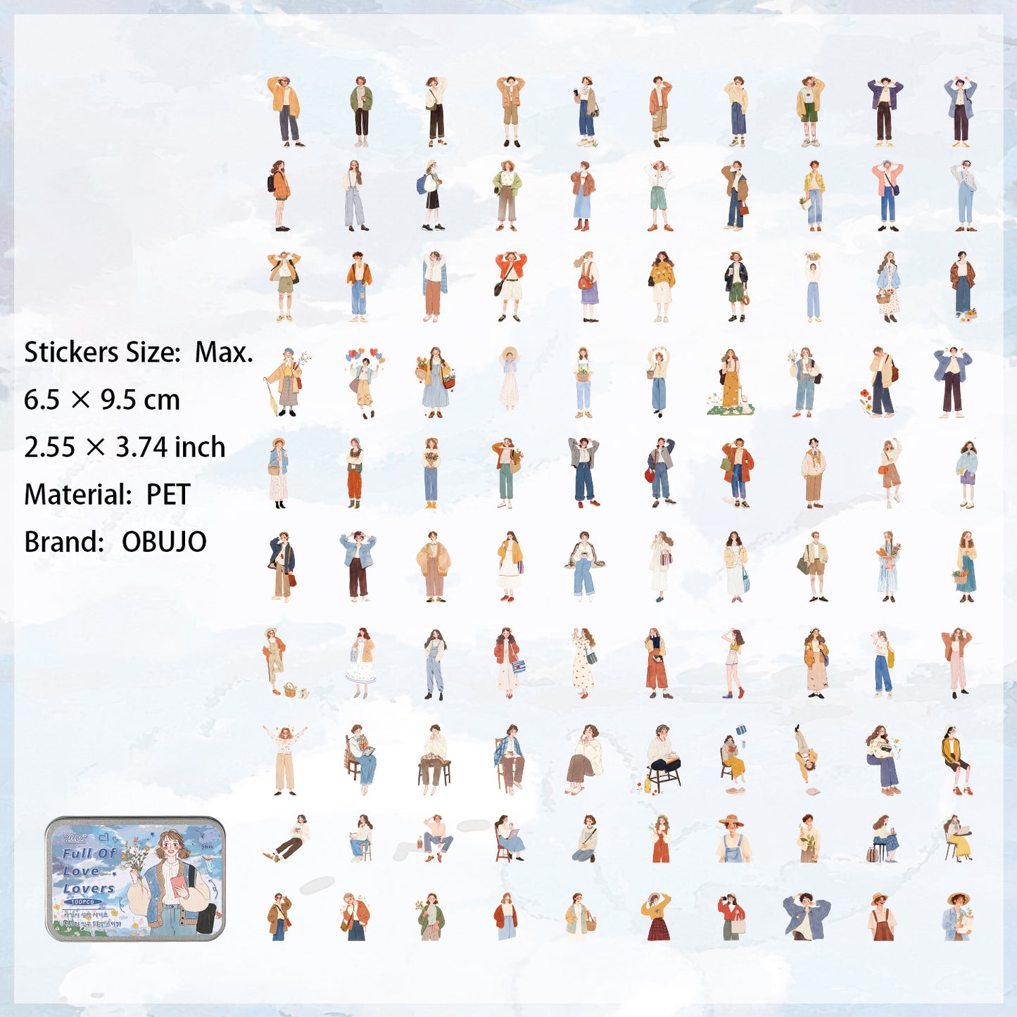 100 Pcs Fashion Boys and Girls PET Stickers SGSX