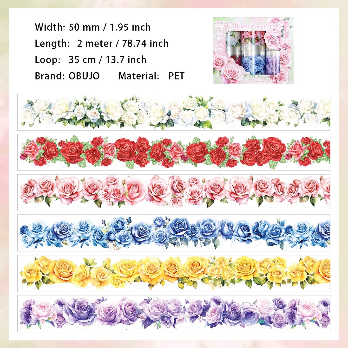 6 Rolls Rose PET Tapes Set HHWR