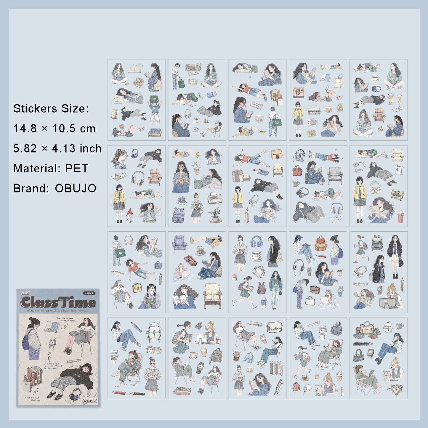 20 Sheets School Lifestyle PET Stickers SXNH