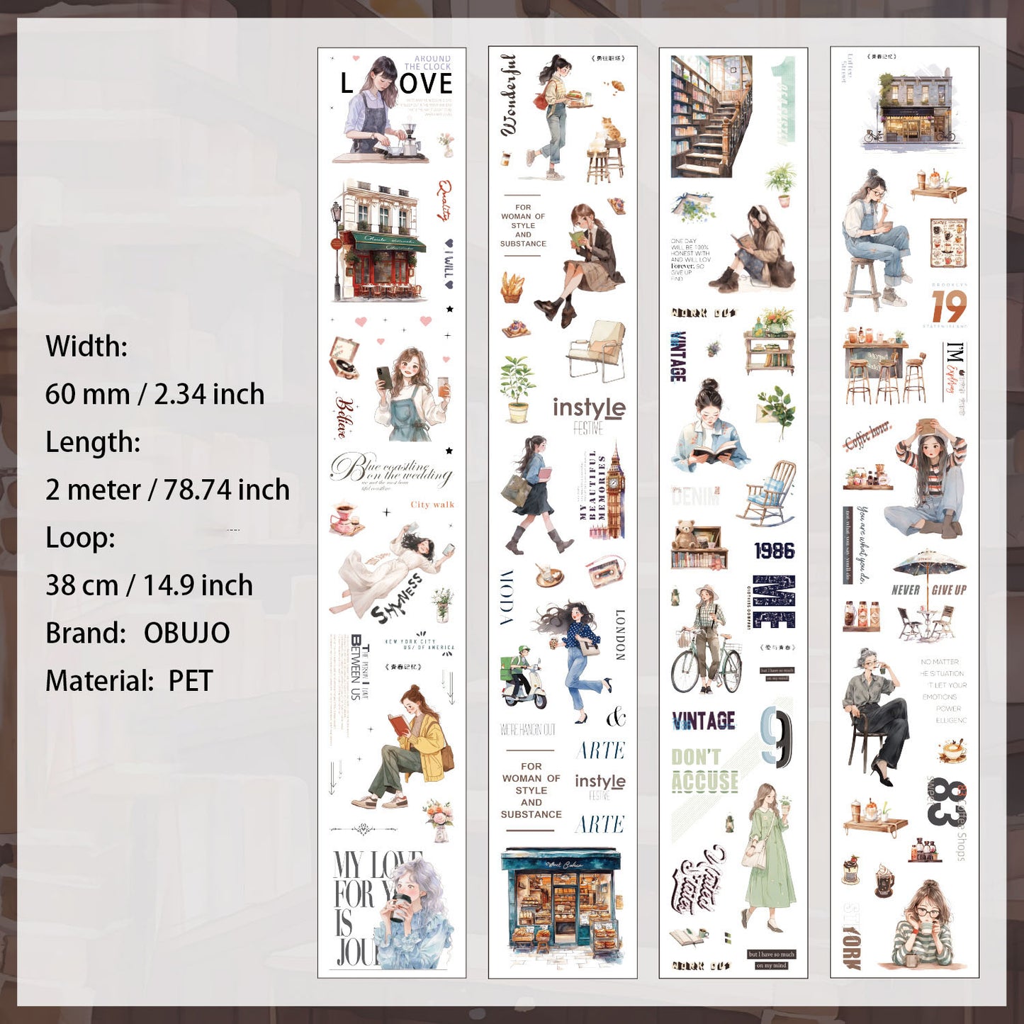 4 Rolls Reading Girl PET Sticker Tapes Set ZYJM