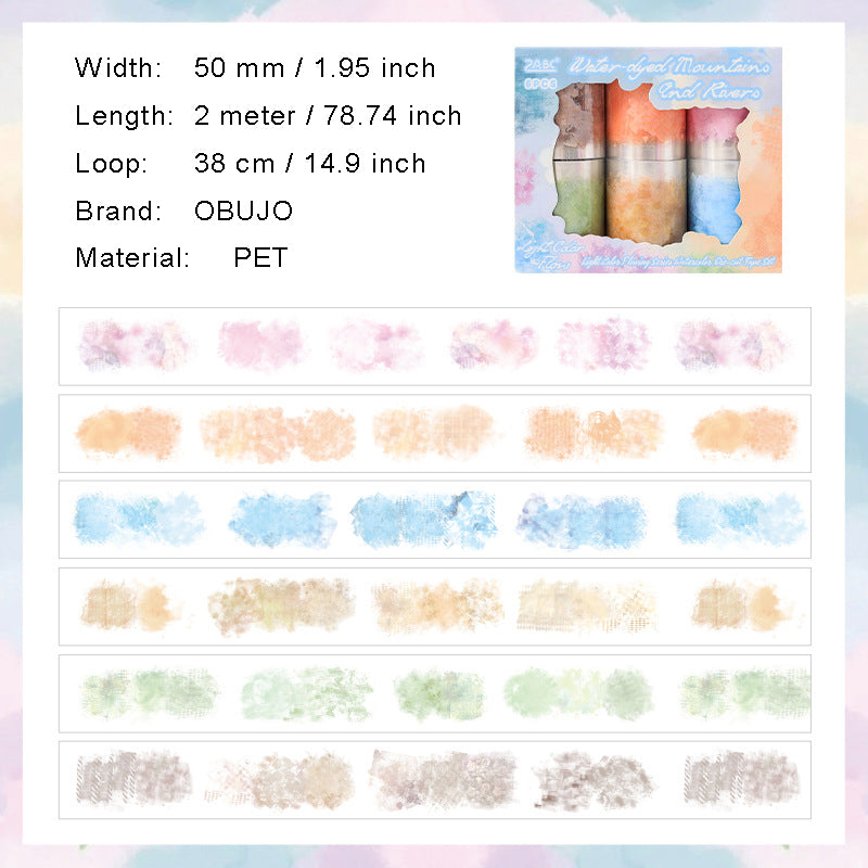 6 Rolls Watercolor PET Stickers Tape DCLY
