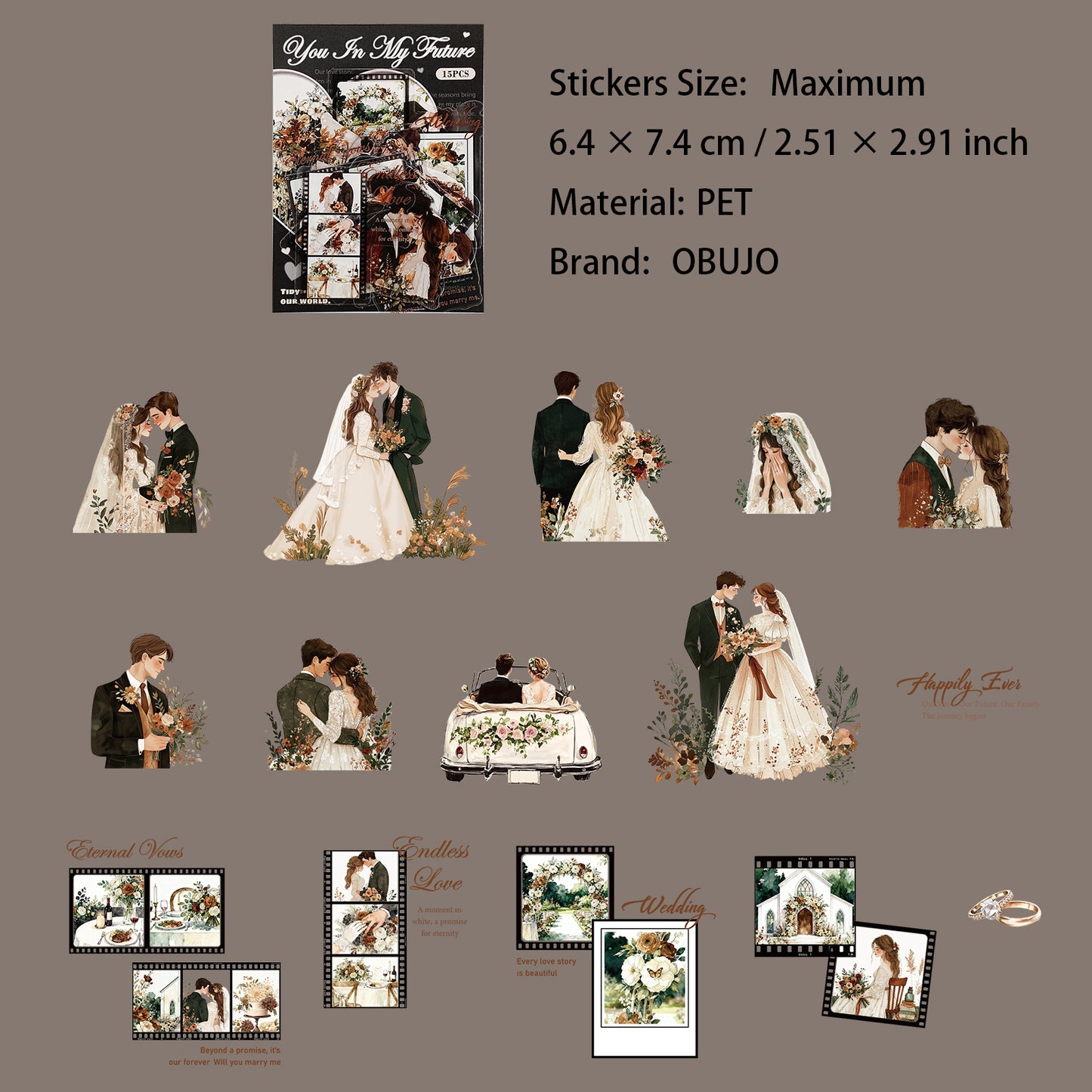 15 Pcs Coulple Themed PET Stickers YSYN