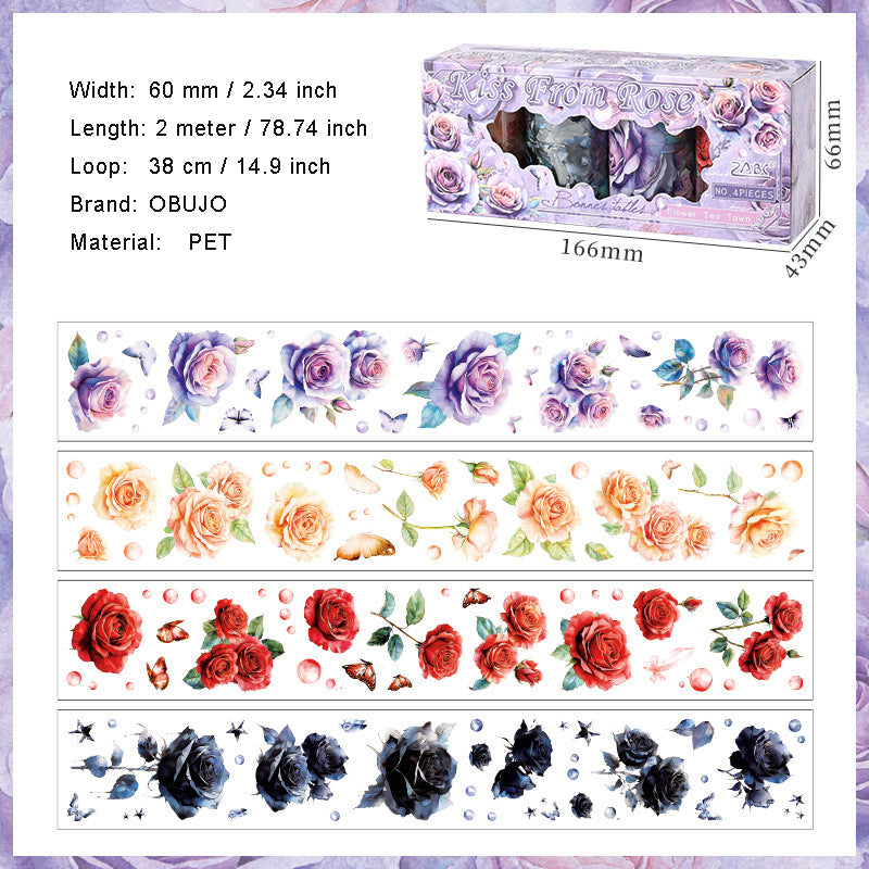 4 Rolls Flower PET Stickers Tape Set HYDC