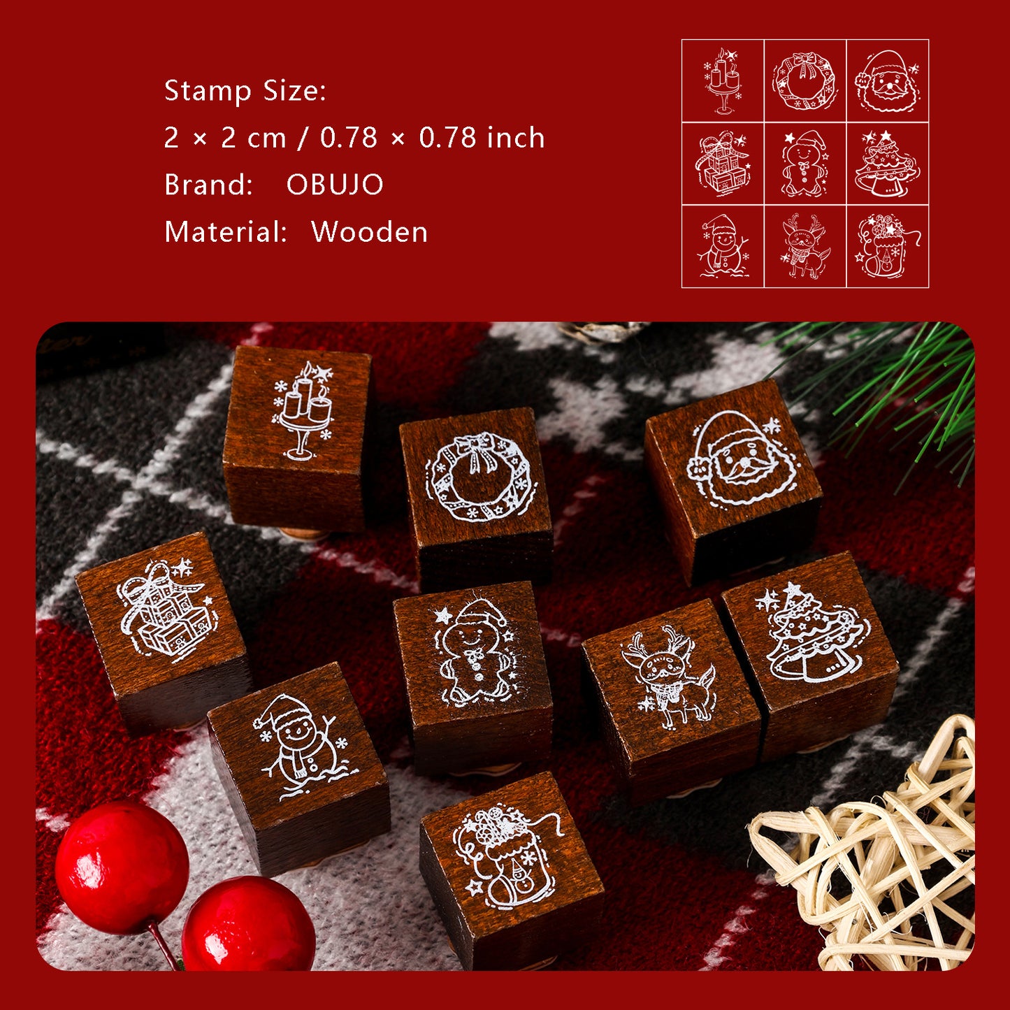 9 Pcs Christmas Wooden Stamp Kit SDYXL