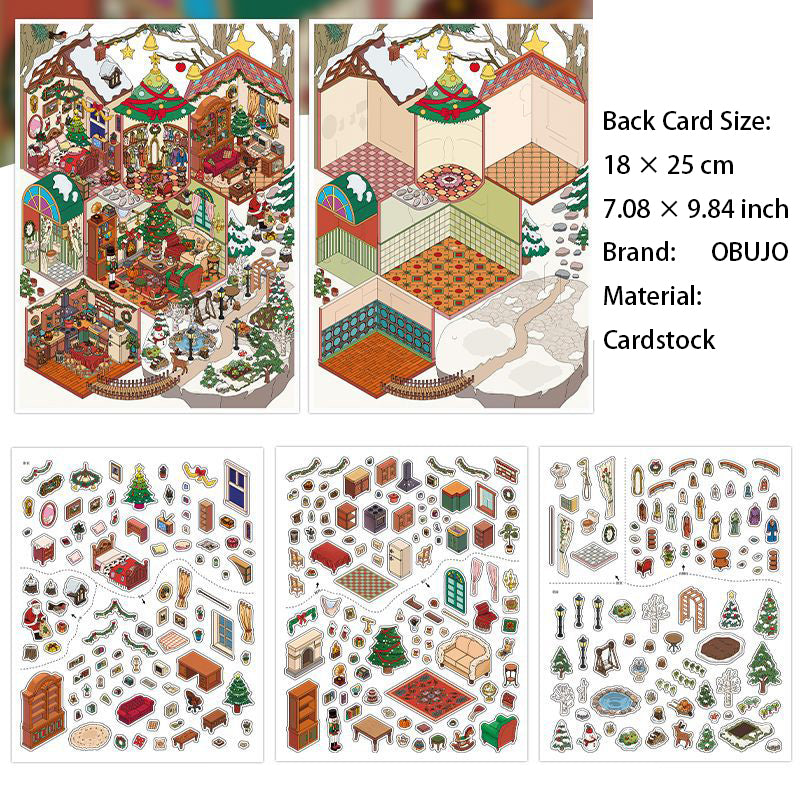 3D Christmas House Scene DIY Stickers Kit WDXW13