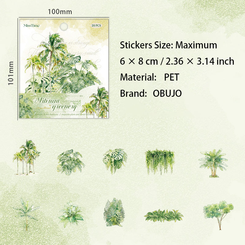 20 Pcs Shell Light Plant PET Stickers LYAR