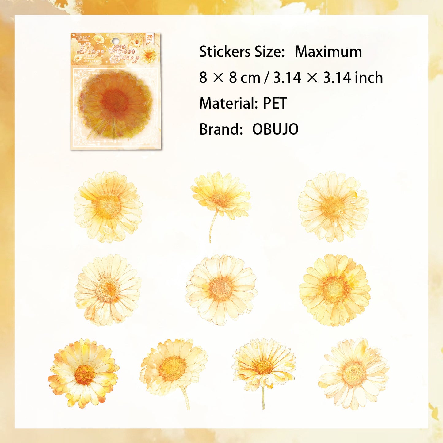 20 Pcs Watercolor Flower PET Stickers RQHS
