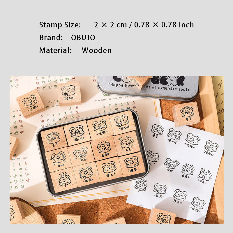 12 Pcs Bear Wooden Stamps Kit XFXW