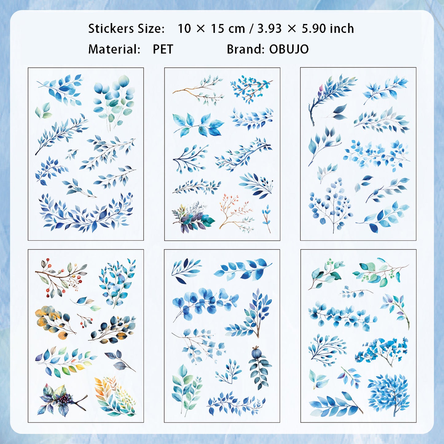 6 Sheets Leaf PET Stickers SYMJ