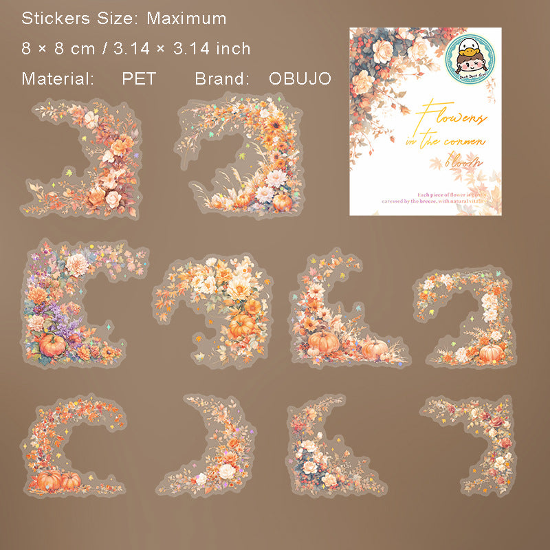 10 Pcs Floral Coener PET Stickers YJHK