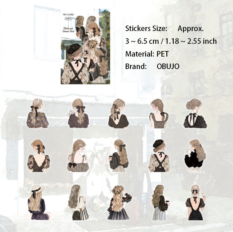 30Pcs Girl Turning Moment PET Stickers ZSSK