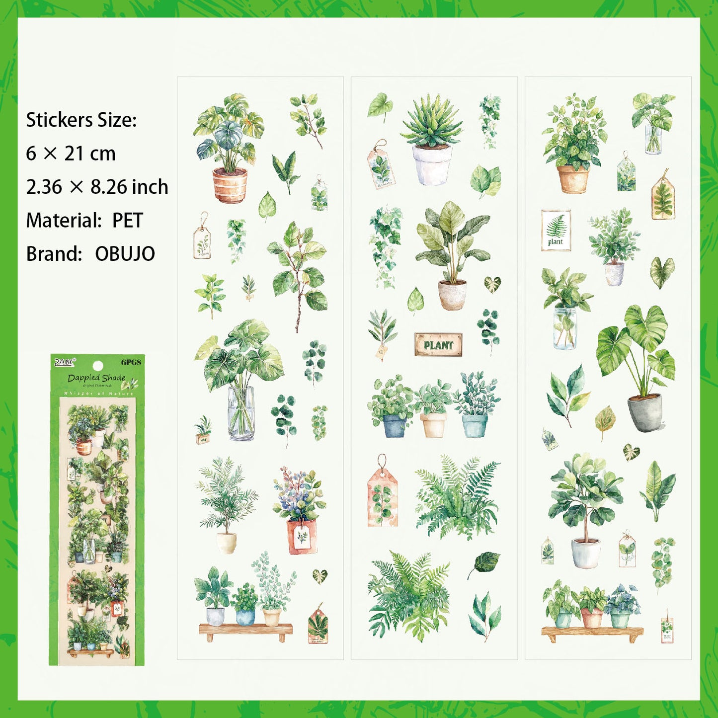 6 Sheets Vegetable Fruit PET Stickers ZRSG
