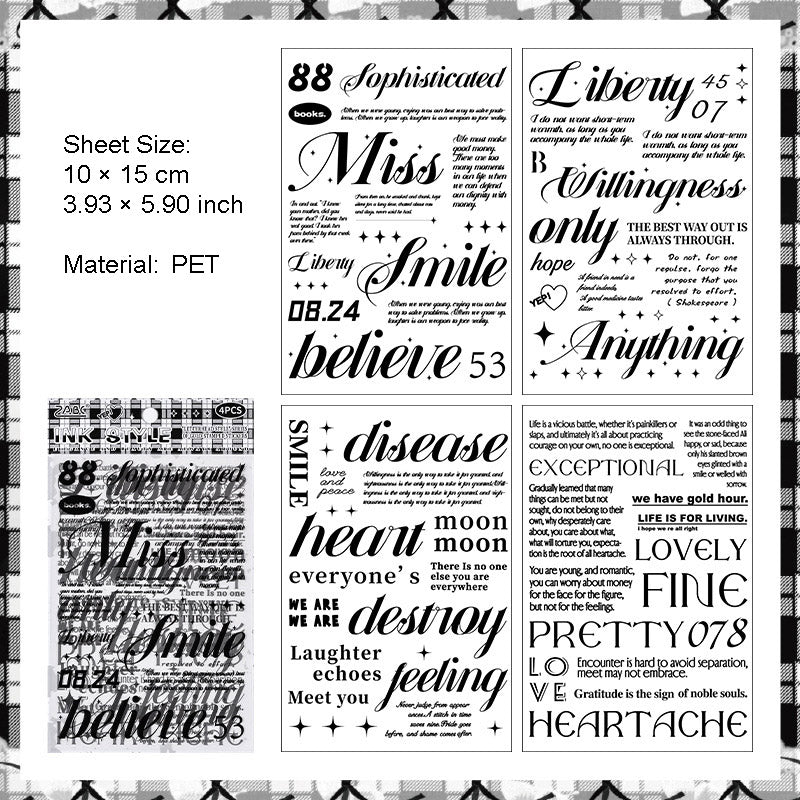 4 Sheets Quote Words PET Stickers CYYJ