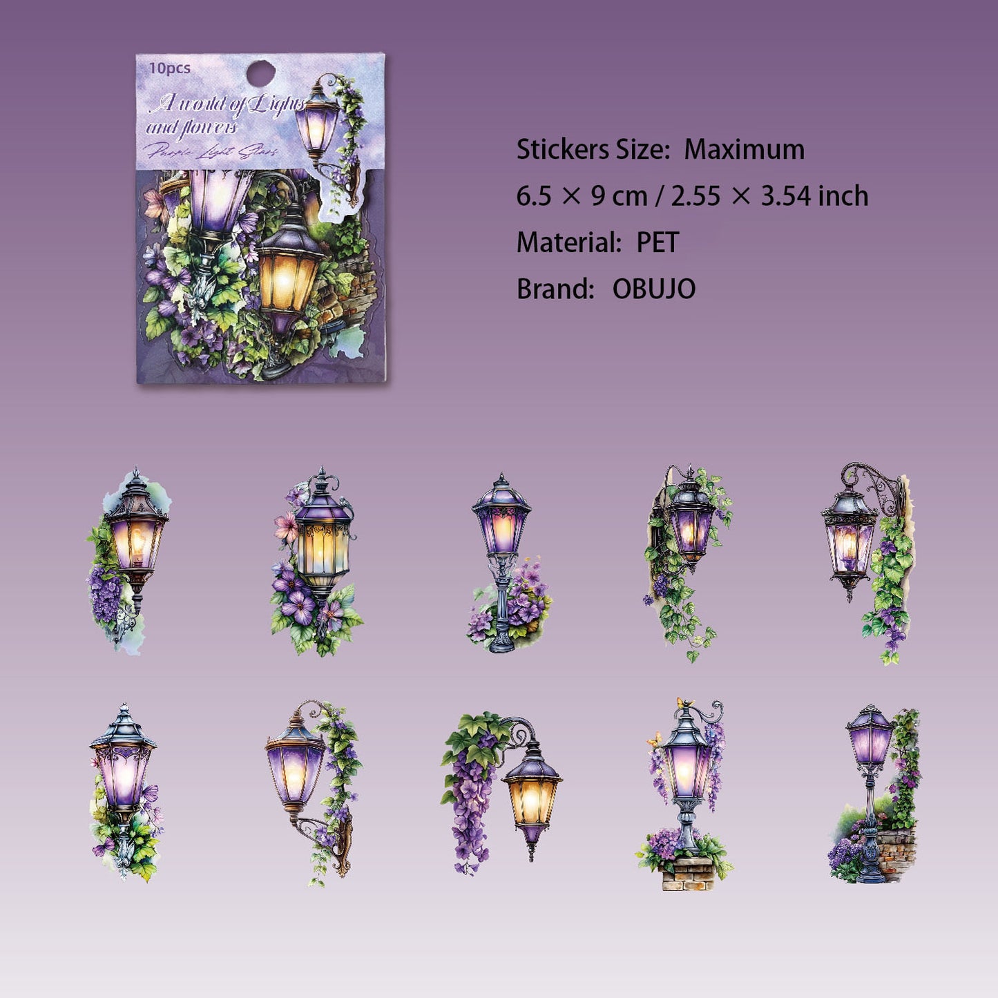 10 Pcs Floral Light PET Stickers DHHJ