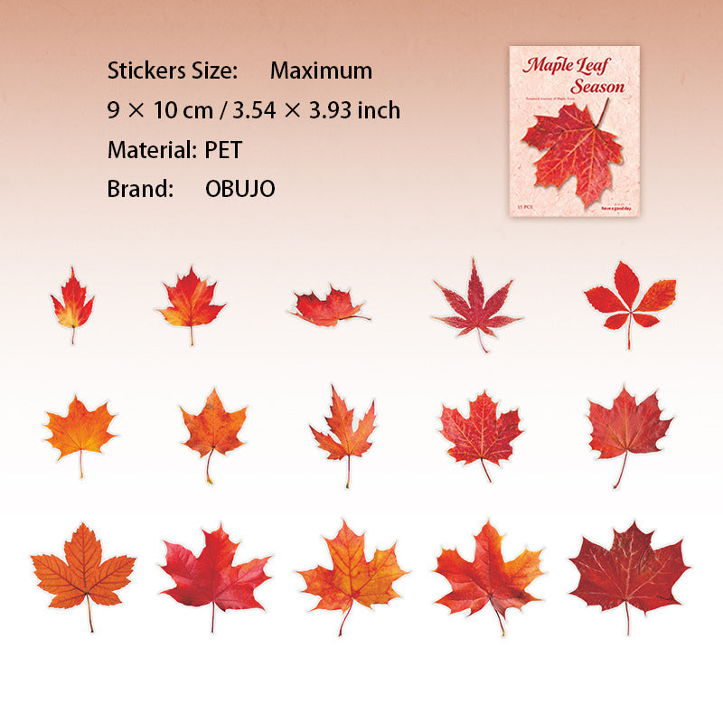15 Pcs Autumn Leaf PET Stickers FYJJ