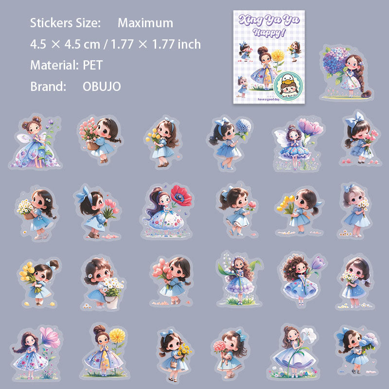 50 Pcs Cute Little Girl PET Stickers XYYXL