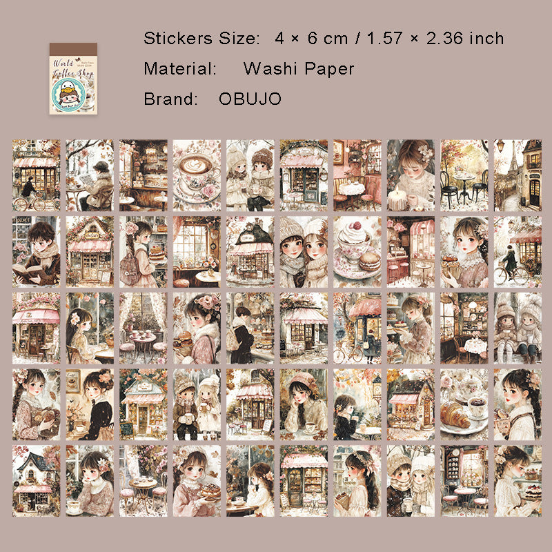 50 Pcs Coffee Theme Washi Stickers Book SJKFD