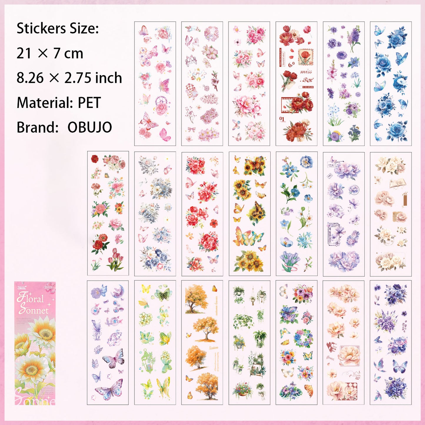 20 Sheets Flower Leaf Butterfly Stickers Book HJYL