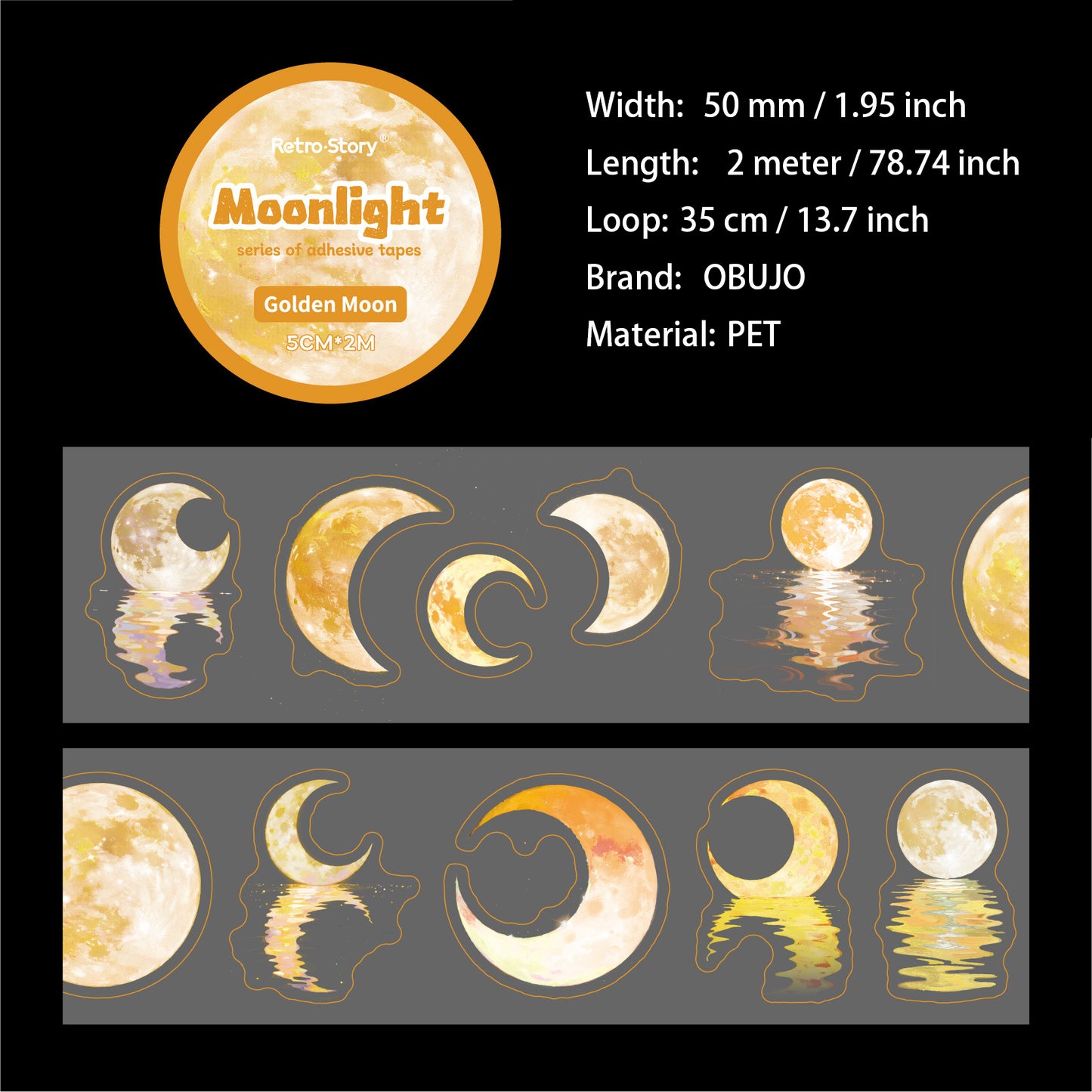 1 Roll Moon Themed PET Stickers Tape YGXL