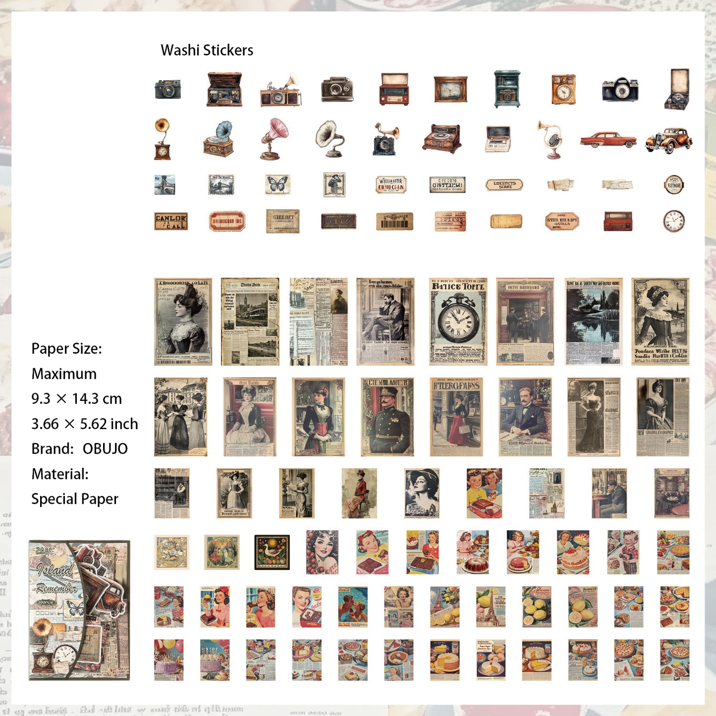 200 Pcs Vintage Junk Journal Stickers and Paper Kit for Starter YXMX