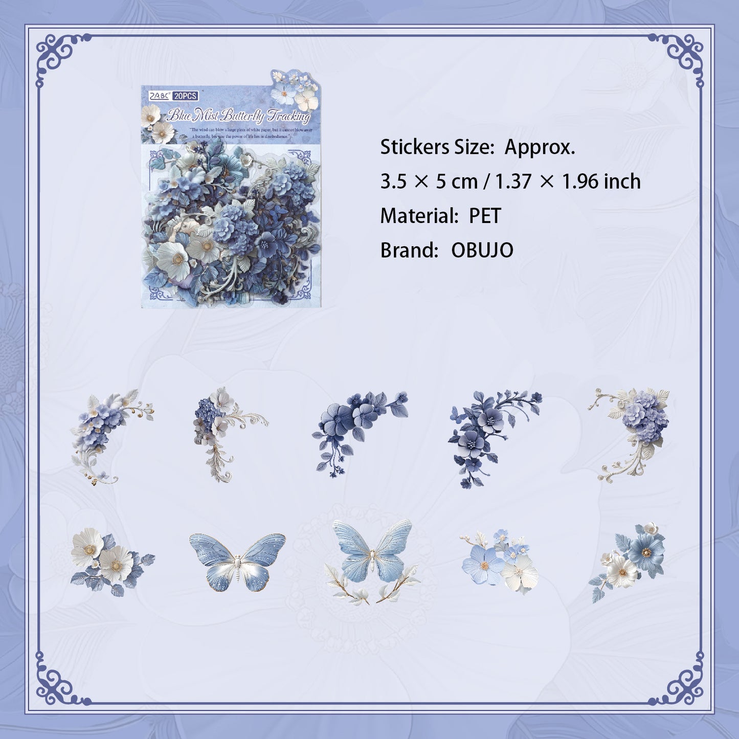 20 Pcs Vintage Flowers PET Stickers TYLB