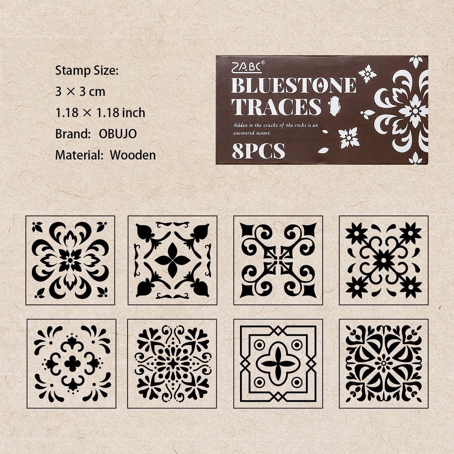 8 Pcs Vintage Geometric Wooden Stamp Kit KWCZ