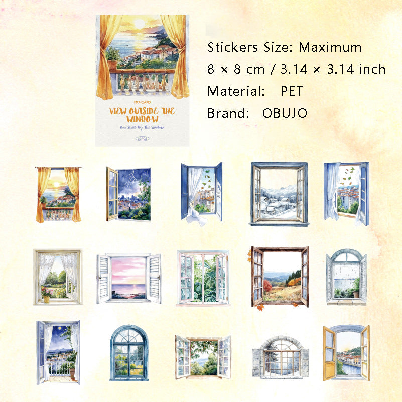 30 Pcs Windows Landscape PET Stickers CBDWM