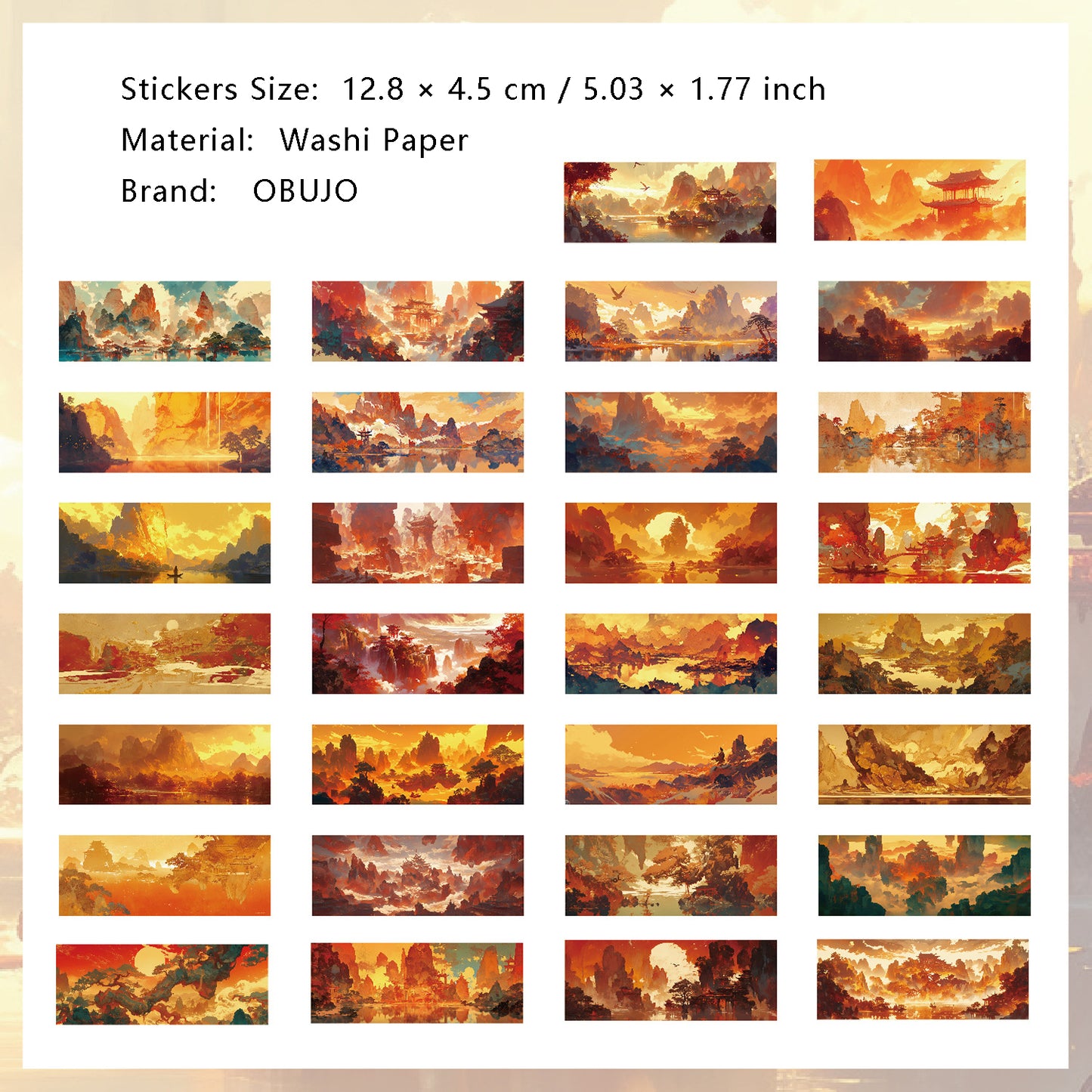 30 Sheets Sunset Landscape Washi Stickers ZRYXJ