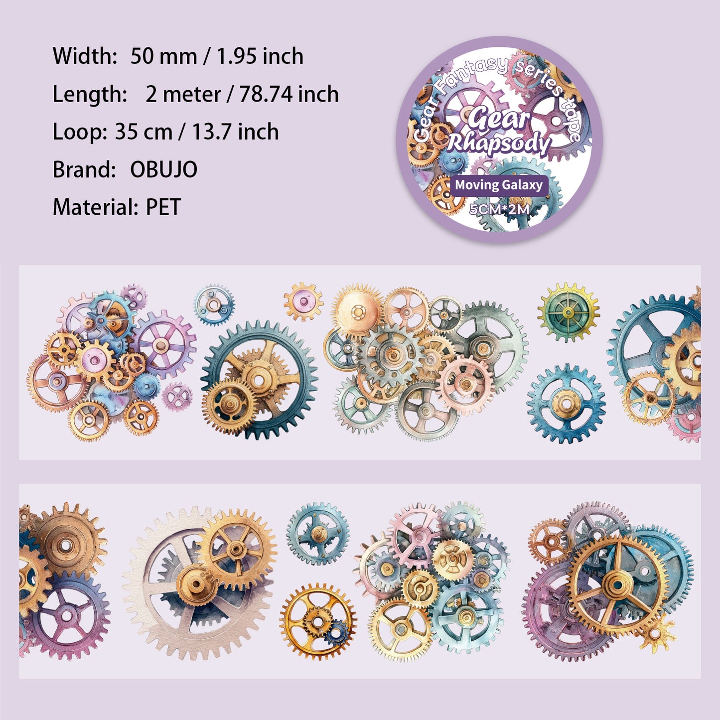 1 Roll Mechanical Gears Themed PET Tape CLKXQ
