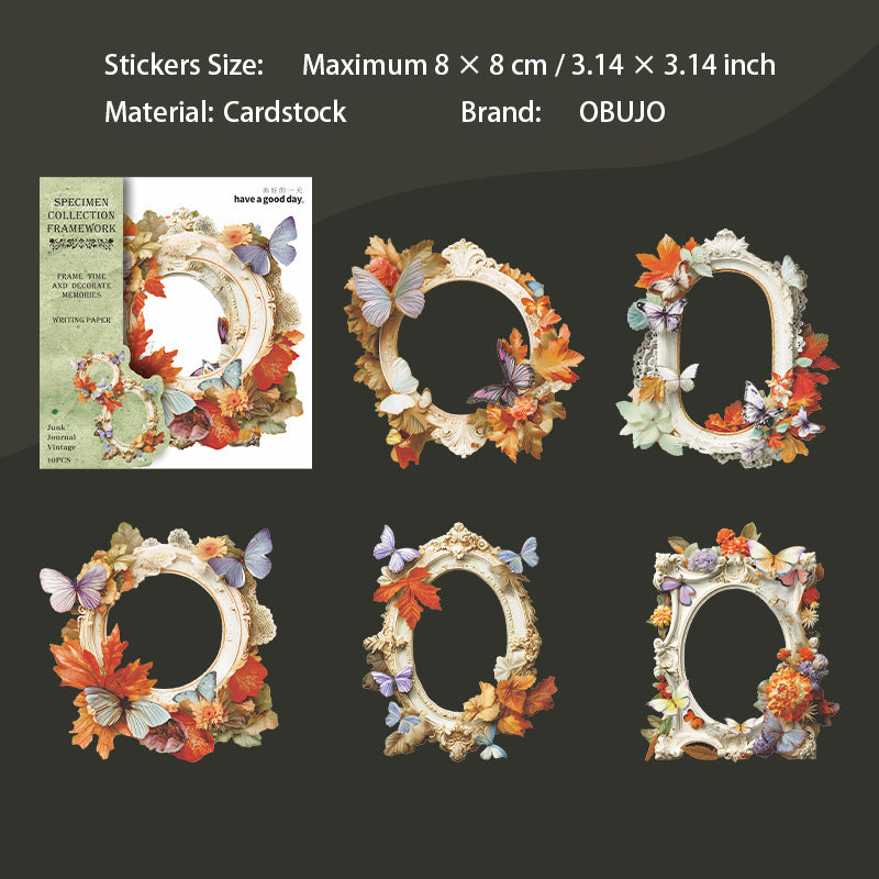 10 Pcs Botanical Frame Cardstock Stickers ZCBBK